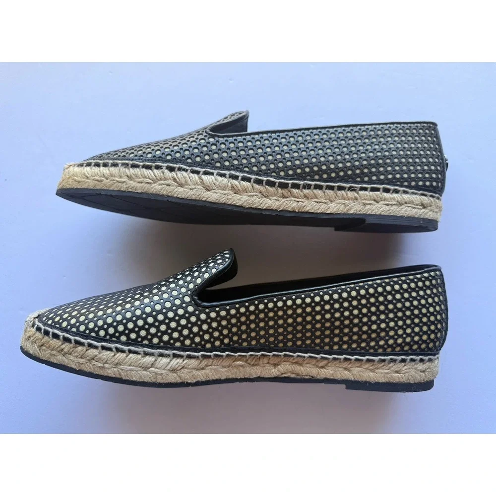 Moncler Black Tan Perforated Leather Espadrille Loafers Flats EU 40 US 9 Luxury